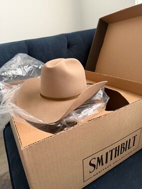 SMITHBILT Tan Leather-Brim Felt Cowboy Hat